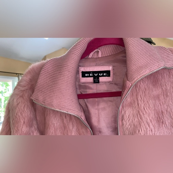 Baby Pink Rabbit Fur Bomber Jacket - Picture 2 of 7